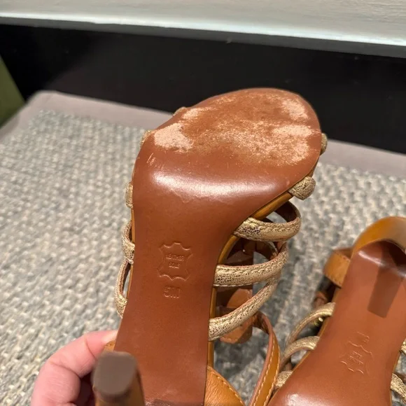 Tory Burch Charlene Tan and Gold Women's Sandals Size 5 Authentic - Picture 8 of 9